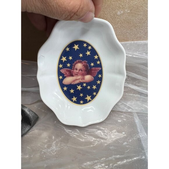 Broken China Angel Pendant Crystal Bead Necklace Set in Silver Blend Metalwork - Picture 10 of 14